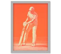 Wall Art Print Cricket Player Flick Shot Sport Artwork Orange Monochrome Athlete Portrait Artwork Framed A4 Artery8 Grey A4