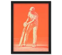 Wall Art Print Cricket Player Flick Shot Sport Artwork Orange Monochrome Athlete Portrait Artwork Framed A4 Artery8 Black A4