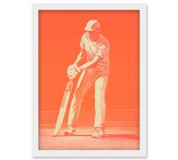 Wall Art Print Cricket Player Flick Shot Sport Artwork Orange Monochrome Athlete Portrait Artwork Framed A4 Artery8 White A4