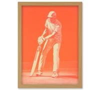 Wall Art Print Cricket Player Flick Shot Sport Artwork Orange Monochrome Athlete Portrait Artwork Framed A4 Artery8 Light Oak A4