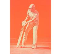 Wall Art Print Cricket Player Flick Shot Sport Artwork Orange Monochrome Athlete Portrait Poster Artery8 Orange W24 inch x H32 inch