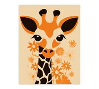 Wall Art Print Cute Baby Giraffe With Flowers Orange Graphic Artwork Zoo Animal Floral Kids Bedroom Painting Poster Artery8 Orange W24 inch x H32 inch