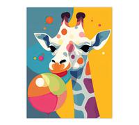 Wall Art Print Cute Colourful Giraffe With Balloon Graphic Artwork Zoo Animal Birthday Party Kids Bedroom Painting Poster Artery8 Multi W24 inch x H32 inch