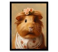Wall Art Print Cute Dressed Up Guinea Pig Girls Bedroom Artwork Art Framed Artery8 Black W12 inch x H16 inch