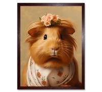 Wall Art Print Cute Dressed Up Guinea Pig Girls Bedroom Artwork Art Framed Artery8 Brown W12 inch x H16 inch