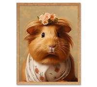 Wall Art Print Cute Dressed Up Guinea Pig Girls Bedroom Artwork Art Framed Artery8 Light Oak W12 inch x H16 inch