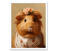 Wall Art Print Cute Dressed Up Guinea Pig Girls Bedroom Artwork Art Framed Artery8 White W12 inch x H16 inch