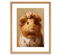 Wall Art Print Cute Dressed Up Guinea Pig Girls Bedroom Artwork Framed 9X7 Inch Artery8 Beige W7 inch x H9 inch