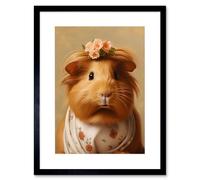 Wall Art Print Cute Dressed Up Guinea Pig Girls Bedroom Artwork Framed 9X7 Inch Artery8 Black W7 inch x H9 inch