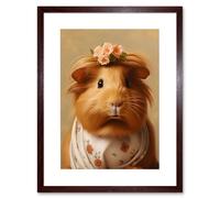 Wall Art Print Cute Dressed Up Guinea Pig Girls Bedroom Artwork Framed 9X7 Inch Artery8 Brown W7 inch x H9 inch