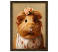 Wall Art Print Cute Dressed Up Guinea Pig Girls Bedroom Artwork Framed A4 Artery8 Brown A4