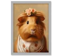 Wall Art Print Cute Dressed Up Guinea Pig Girls Bedroom Artwork Framed A4 Artery8 Grey A4