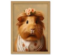 Wall Art Print Cute Dressed Up Guinea Pig Girls Bedroom Artwork Framed A4 Artery8 Light Oak A4