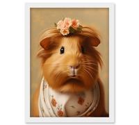 Wall Art Print Cute Dressed Up Guinea Pig Girls Bedroom Artwork Framed A4 Artery8 White A4
