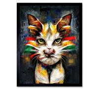 Wall Art Print Cute Ginger Street Cat With Big Eyes Art Framed Artery8 Black W12 inch x H16 inch