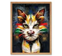 Wall Art Print Cute Ginger Street Cat With Big Eyes Art Framed Artery8 Light Oak W12 inch x H16 inch
