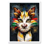 Wall Art Print Cute Ginger Street Cat With Big Eyes Art Framed Artery8 White W12 inch x H16 inch