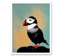 Wall Art Print Cute Puffin Bird on Rock Modern Art Framed Artery8 White W12 inch x H16 inch