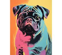 Wall Art Print Cute Pug Dog Colourful Artwork Pink Turquoise Orange and Yellow Vibrant Pet Portrait Poster Artery8 Multi W24 inch x H32 inch