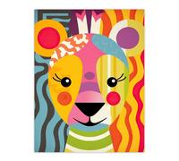 Wall Art Print Cute Zoo Animal Colourful Graphic Artwork Geometric Patterns And Shapes Kids Bedroom Painting Poster Artery8 Multi W24 inch x H32 inch