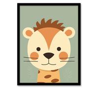 Wall Art Print Cute Zoo Animal Graphic Artwork Soft Pastel Colour Geometric Shapes Kids Bedroom Painting Art Framed Artery8 Brown A4
