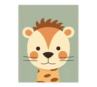 Wall Art Print Cute Zoo Animal Graphic Artwork Soft Pastel Colour Geometric Shapes Kids Bedroom Painting Poster Artery8 Brown W24 inch x H32 inch