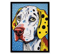 Wall Art Print Dalmatian Dog Pop Art Painting Yellow Orange Blue Roy Lichtenstein Style Vibrant Pet Portrait Artwork Framed Artery8 Blue W12 inch x H16 inch