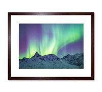 Wall Art Print Dalsfelt Aurora Snowy Mountains Framed Artery8 Brown W7 inch x H9 inch