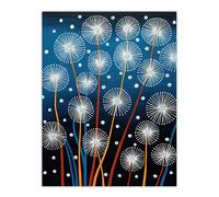 Wall Art Print Dandelion Seeds Fireworks Folk Art Painting Blue Poster Picture Artery8 Blue W24 inch x H32 inch