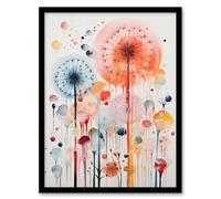 Wall Art Print Dandelion Seeds Fireworks Watercolour Painting Framed Artery8 Multi A4