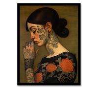Wall Art Print Dare To Be Different Tattooed Female Living Room Framed Wee Blue Coo Brown W12 inch x H16 inch