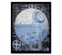 Wall Art Print Dark Side Engineering Death Star Schematic Blue Science Fiction Technology Design Artwork Framed Artery8 Blue A4