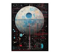 Wall Art Print Dark Side Engineering Death Star Schematic Diagram Science Fiction Technology Design Poster Artery8 Blue W24 inch x H32 inch