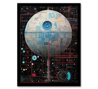 Wall Art Print Dark Side Engineering Death Star Schematic Diagram Science Fiction Technology Design Artwork Framed Artery8 Blue W12 inch x H16 inch