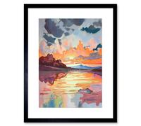 Wall Art Print Dawn Break Atmospheric Clouds Over Mono Lake Modern Watercolour Painting Artwork Framed 9X7 Inch Artery8 Black W7 inch x H9 inch