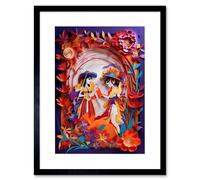 Wall Art Print Day of the Dead Dancers Floral Kirigami Collage Artwork Framed 9X7 Inch Artery8 Black W7 inch x H9 inch