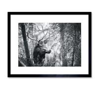 Wall Art Print Deer Head Antlers Forest Framed Artery8 Black W7 inch x H9 inch