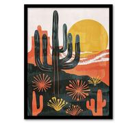 Wall Art Print Desert Cactus Sunset Simple Bobo Cacti Landscape Art Framed Poster Artery8 Black A4