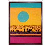 Wall Art Print Desert Roadside Oasis Modern Pop Art Surreal Landscape Art Framed Artery8 Brown W12 inch x H16 inch