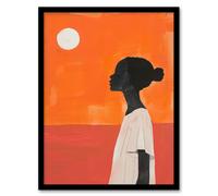 Wall Art Print Desert Sunset African Bold Painting Ochre Africa Art Framed Poster Artery8 Black W12 inch x H16 inch