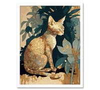 Wall Art Print Devon Rex Cat with Flower Pattern Fur Modern Art Framed Artery8 White W12 inch x H16 inch