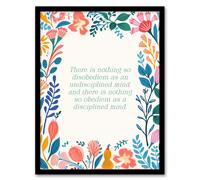 Wall Art Print Disciplined Mind Buddhist Mindfulness Quote Floral Buddha Framed Art Artery8 Multi A4
