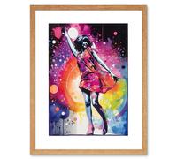 Wall Art Print Disco Music Fever Dance Moves Woman in Rainbow Dancefloor Light Modern Watercolour Painting Artwork Framed 9X7 Inch Artery8 Beige W7 inch x H9 inch