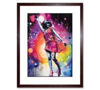 Wall Art Print Disco Music Fever Dance Moves Woman in Rainbow Dancefloor Light Modern Watercolour Painting Artwork Framed 9X7 Inch Artery8 Brown W7 inch x H9 inch