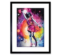 Wall Art Print Disco Music Fever Dance Moves Woman in Rainbow Dancefloor Light Modern Watercolour Painting Artwork Framed 9X7 Inch Artery8 Black W7 inch x H9 inch