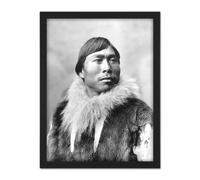 Wall Art Print Dobbs Portrait Inuit Man 1903 Vintage Photo Large Framed Wall Décor Art Artery8 Light Oak W18 inch x H24 inch
