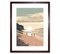 Wall Art Print Dog Walks on the Beach Sunset Coastal Landscape Artwork Framed 9X7 Inch Artery8 Brown W7 inch x H9 inch