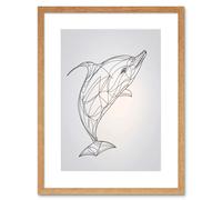 Wall Art Print Dolphin Line Drawing Black and White Artwork Framed 9X7 Inch Artery8 Beige W7 inch x H9 inch