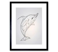 Wall Art Print Dolphin Line Drawing Black and White Artwork Framed 9X7 Inch Artery8 Black W7 inch x H9 inch