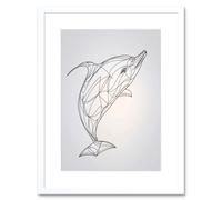 Wall Art Print Dolphin Line Drawing Black and White Artwork Framed 9X7 Inch Artery8 White W7 inch x H9 inch